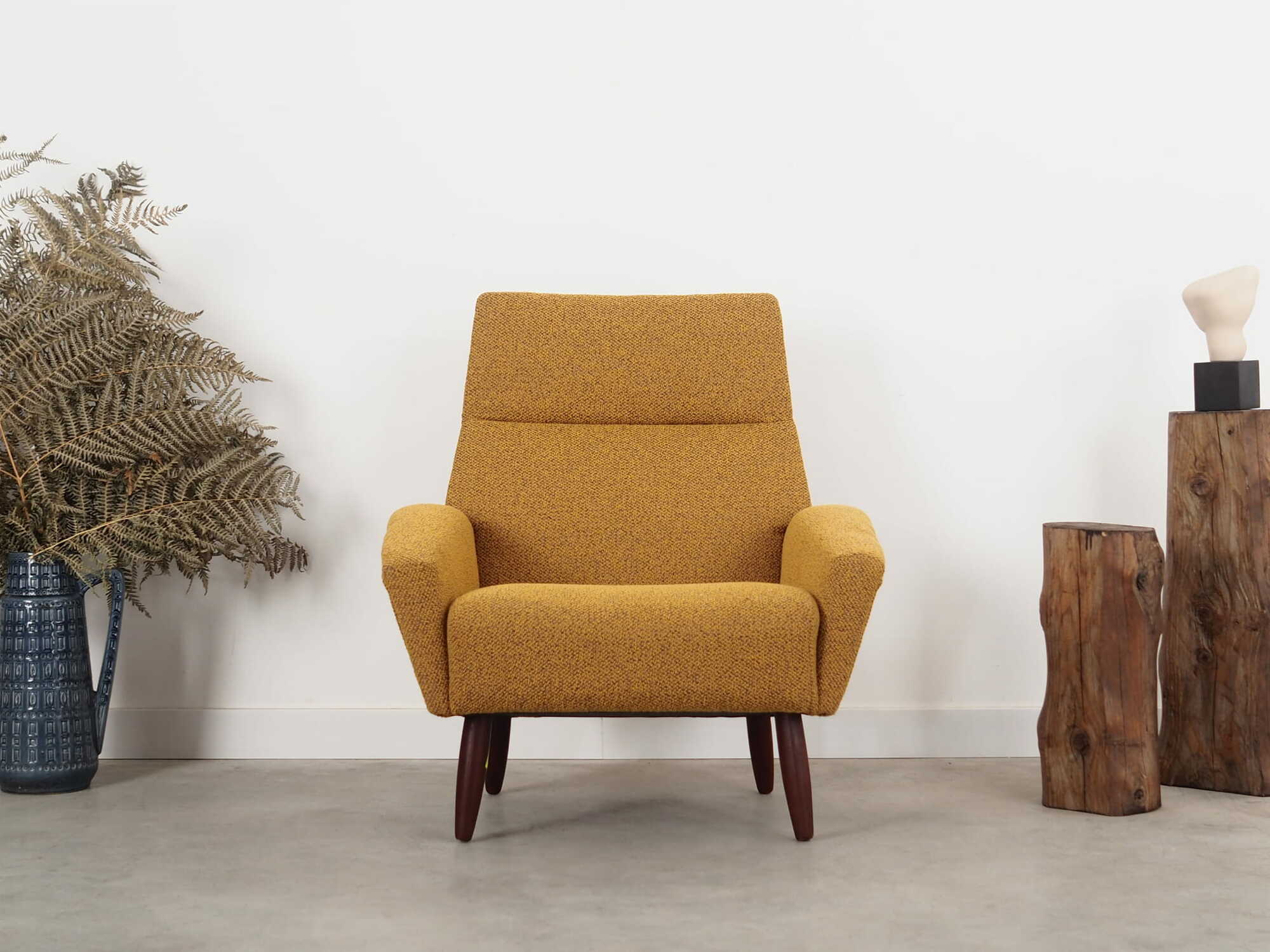 Vintage Stuhl Teakholz Textil Gelb 1970er Jahre  1