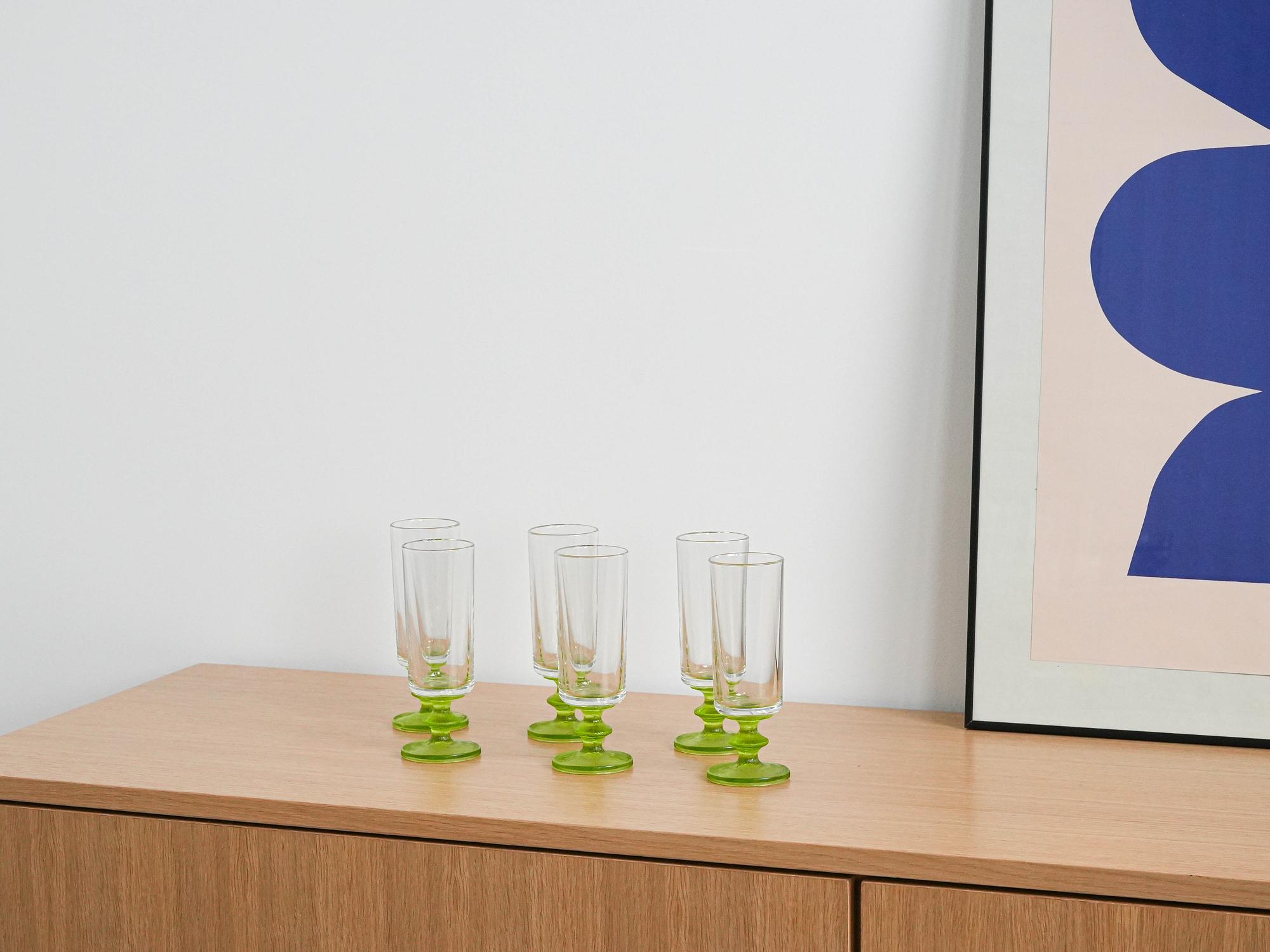 6er-Set Gläser Transparent Grün 1970er Jahre 1