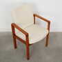 Vintage Stuhl Teakholz Textil Weiß 1970er Jahre  8