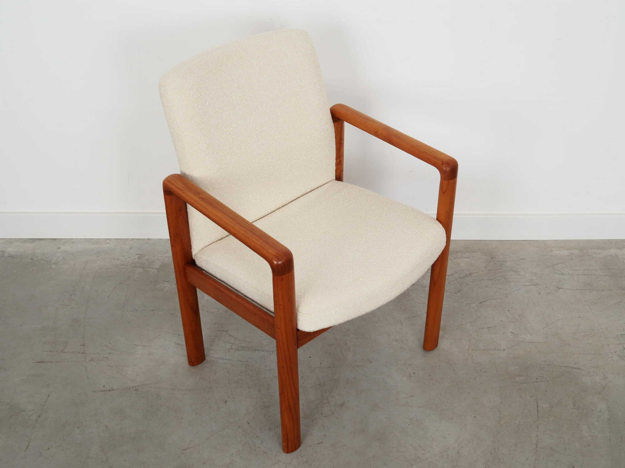 Vintage Chair Teak Wood Textile White 1970s 8