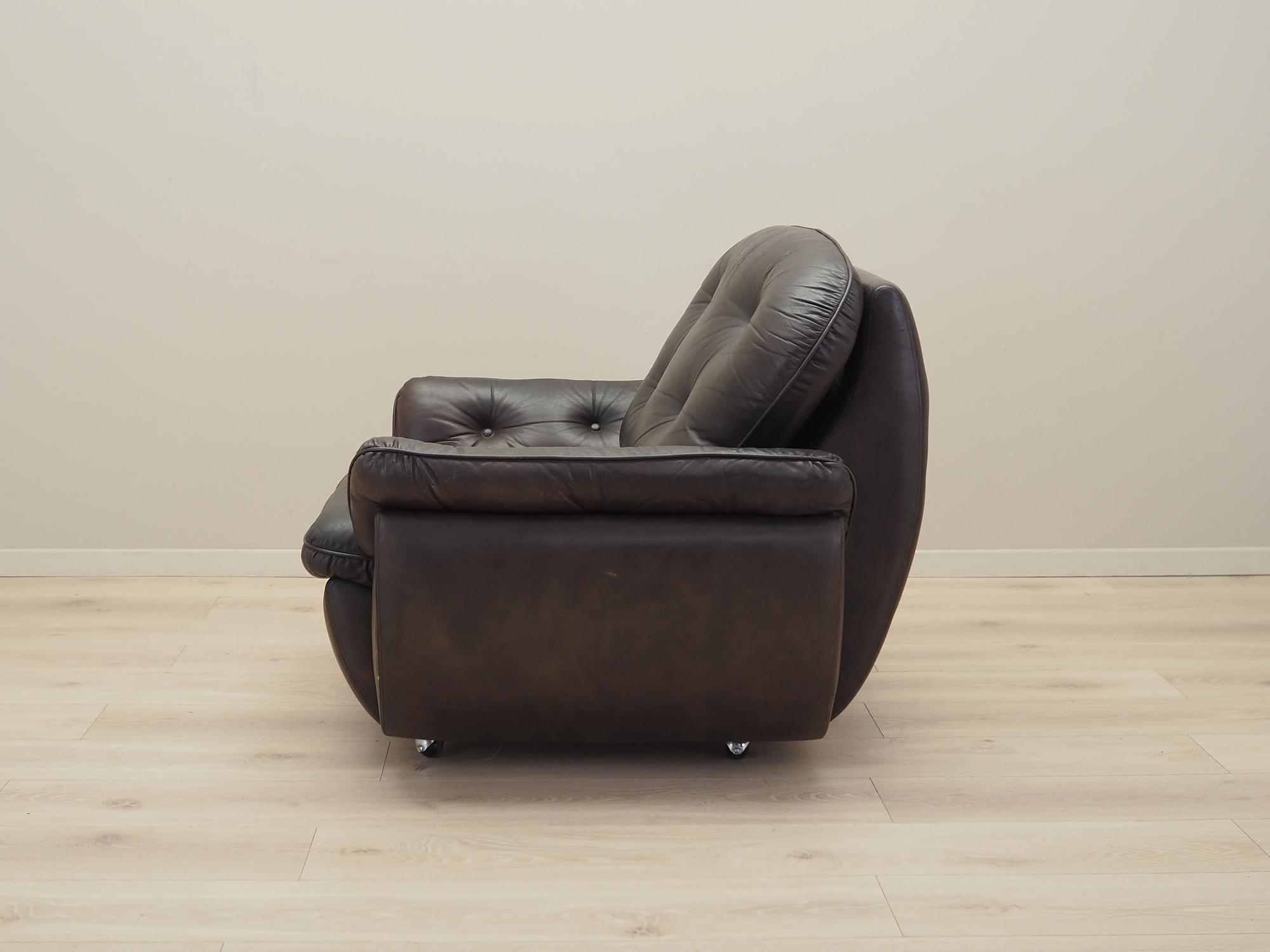 Armchair with casters, leather, brown, 1970s 3