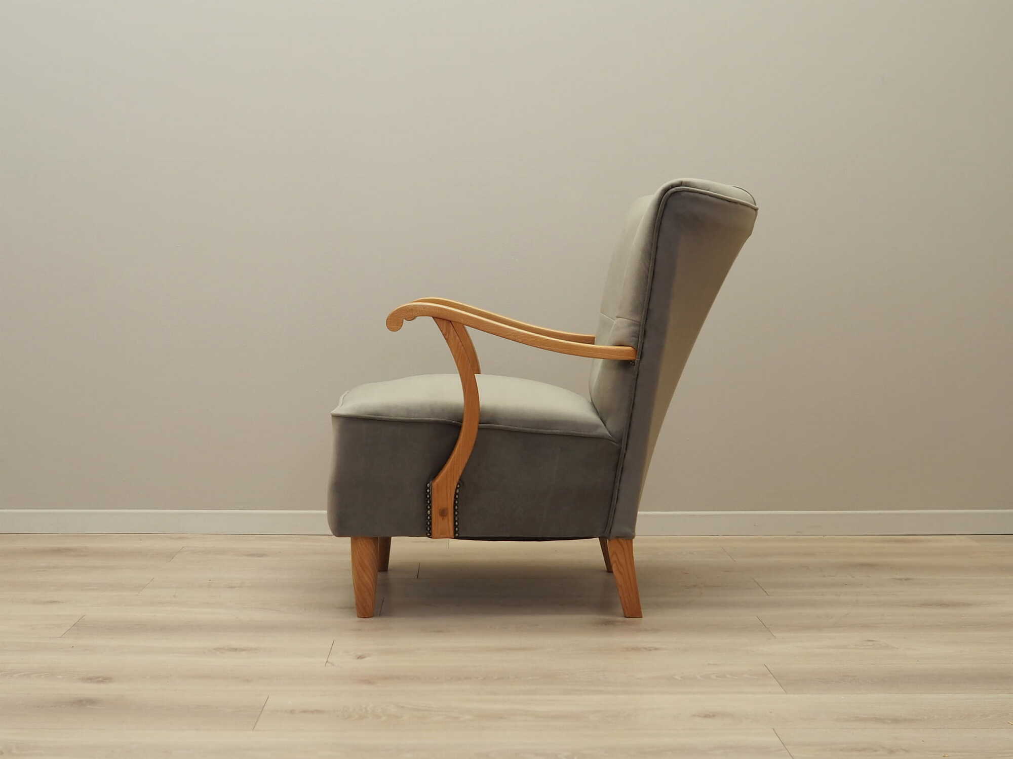 Vintage armchair beech wood velvet grey 1960s 4