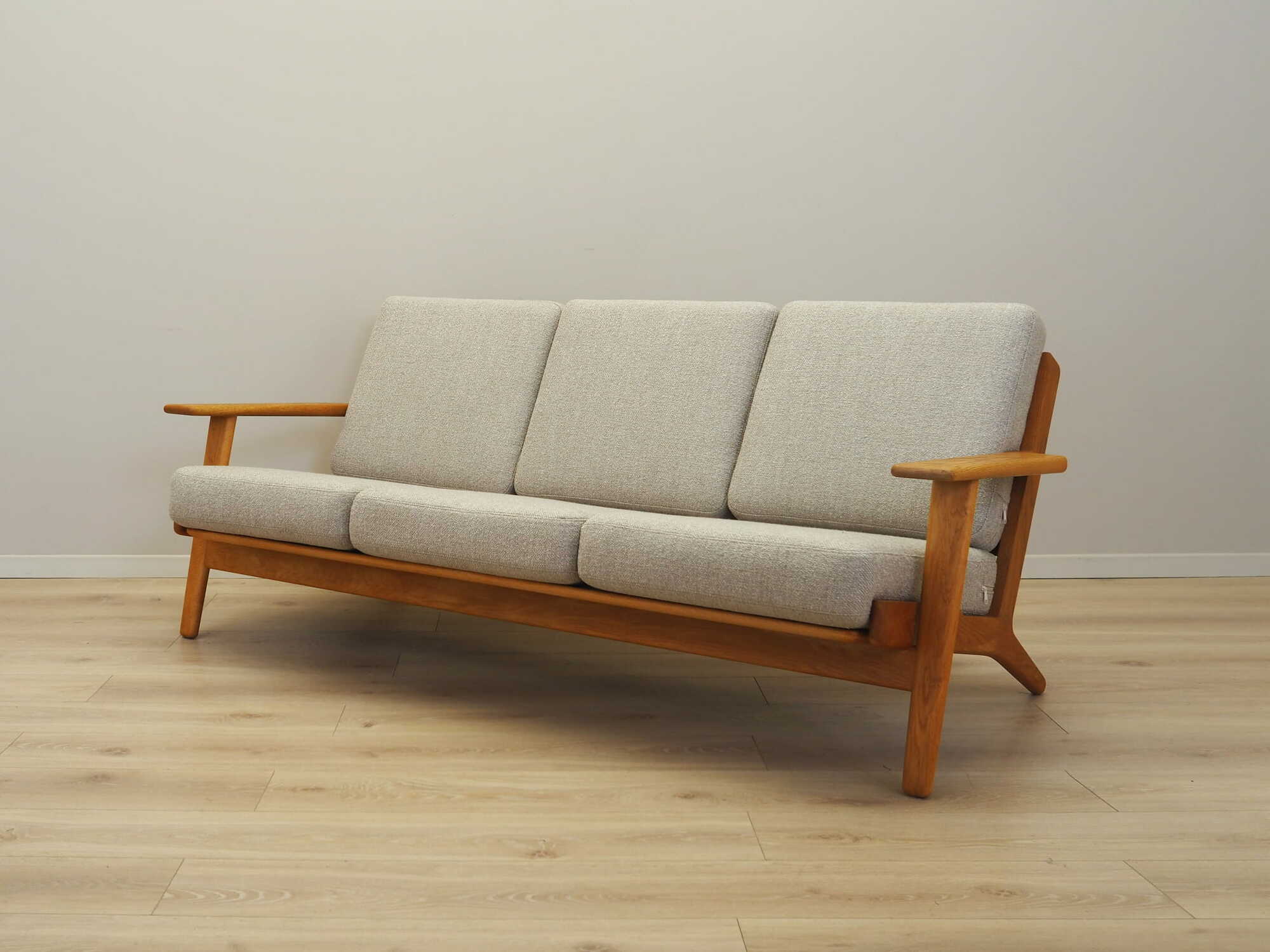 Vintage Sofa Oak Wood Textile Grey 1960s 3
