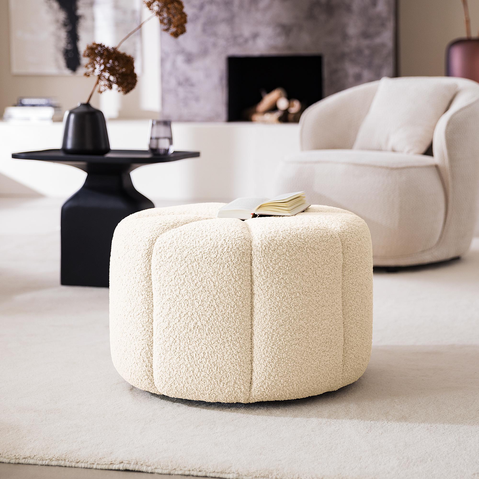 Stool FORA Teddy-Bouclé Fabric Beige 2