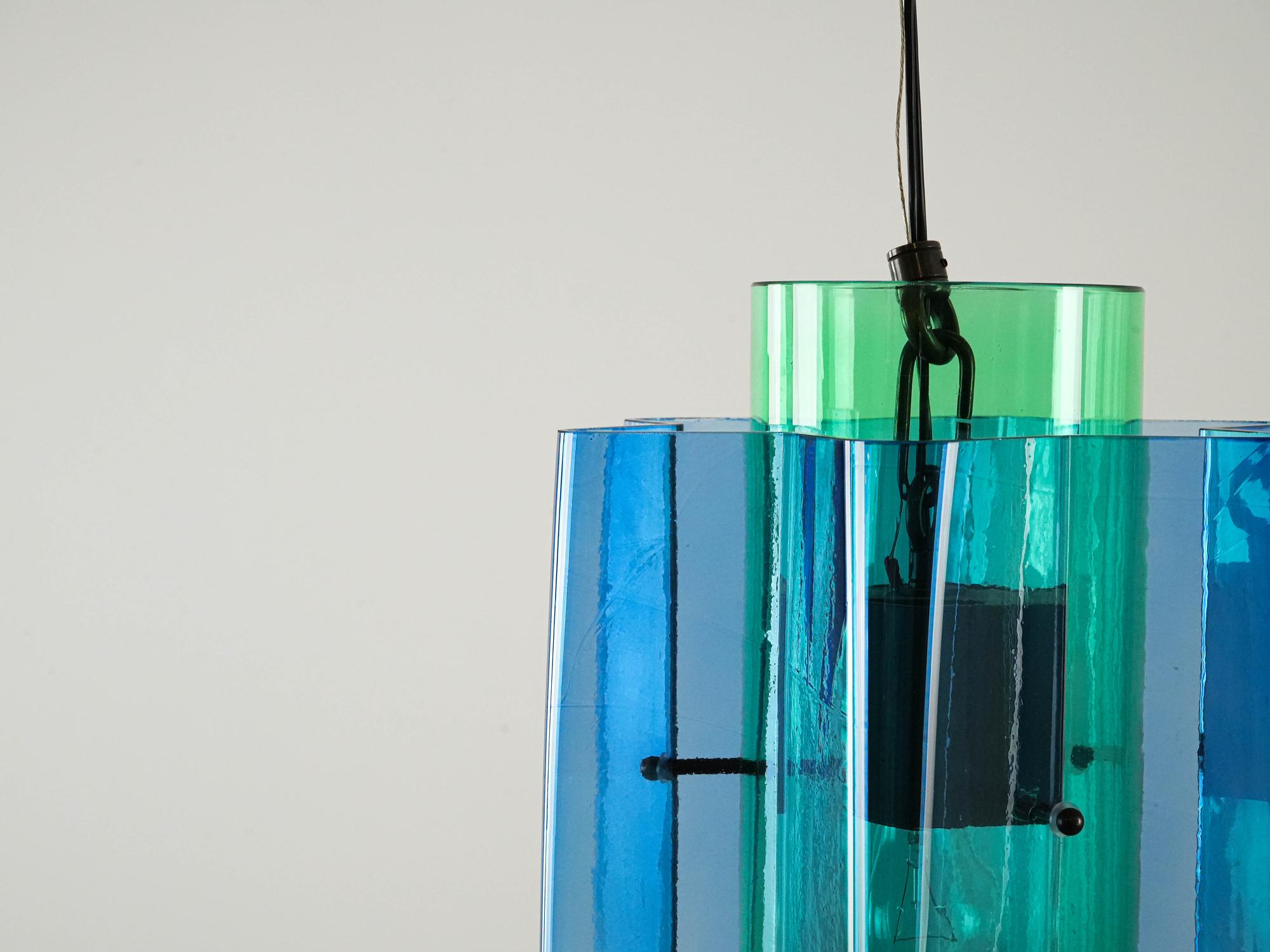 Hanging lamp glass blue 1970s 5