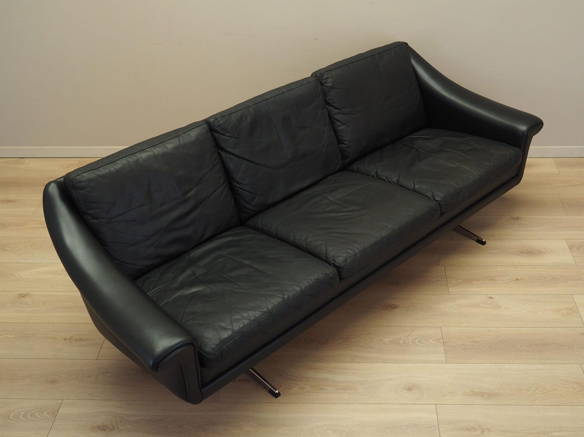 3-Sitzer Sofa Leder Schwarz 1960er Jahre 8
