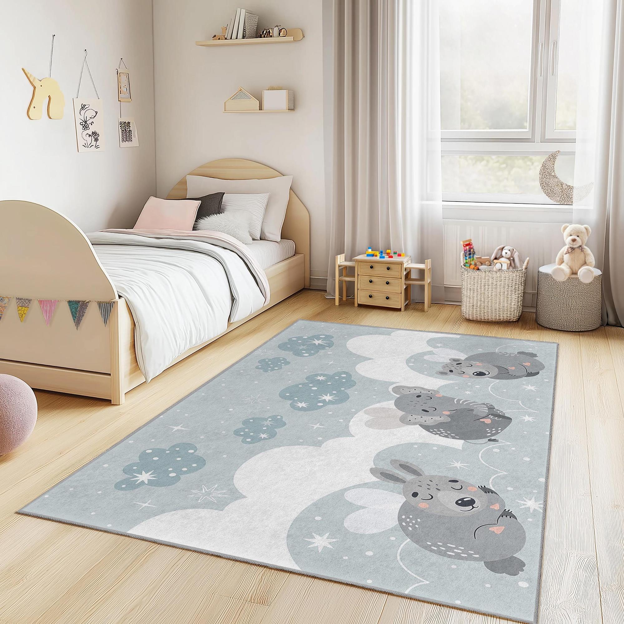 Animal and Cloud Pattern Children's Rug Multicolored 100x250cm 2