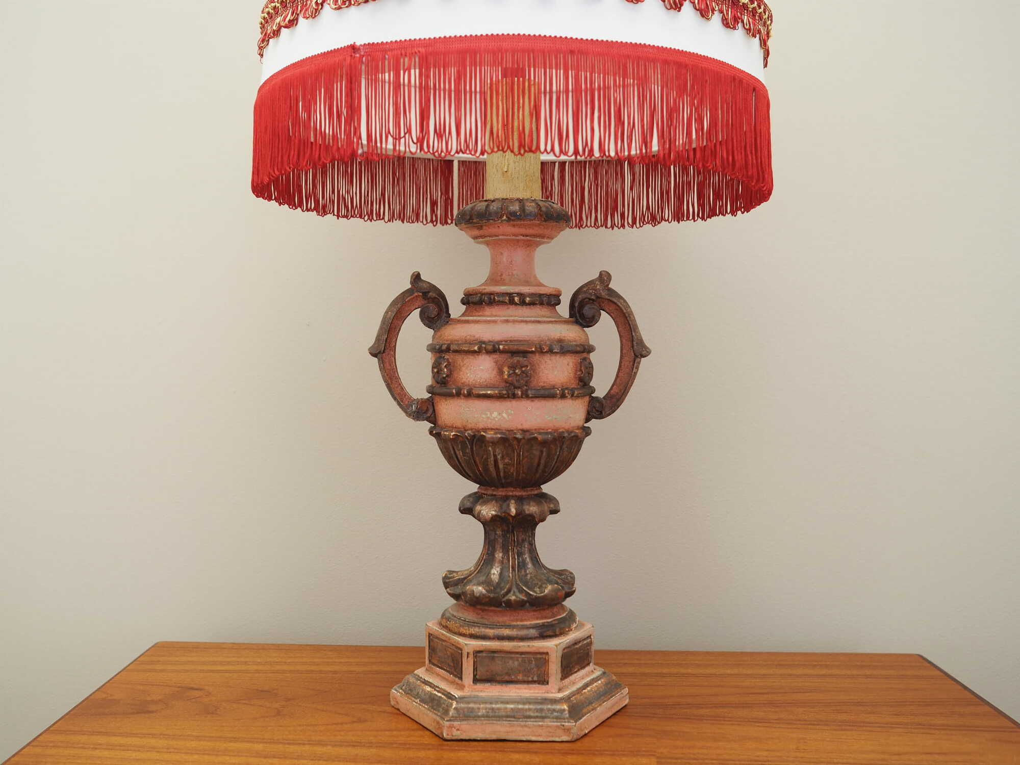 Vintage Tischlampe Keramik Textil Mehrfarbig 1970er Jahre 2