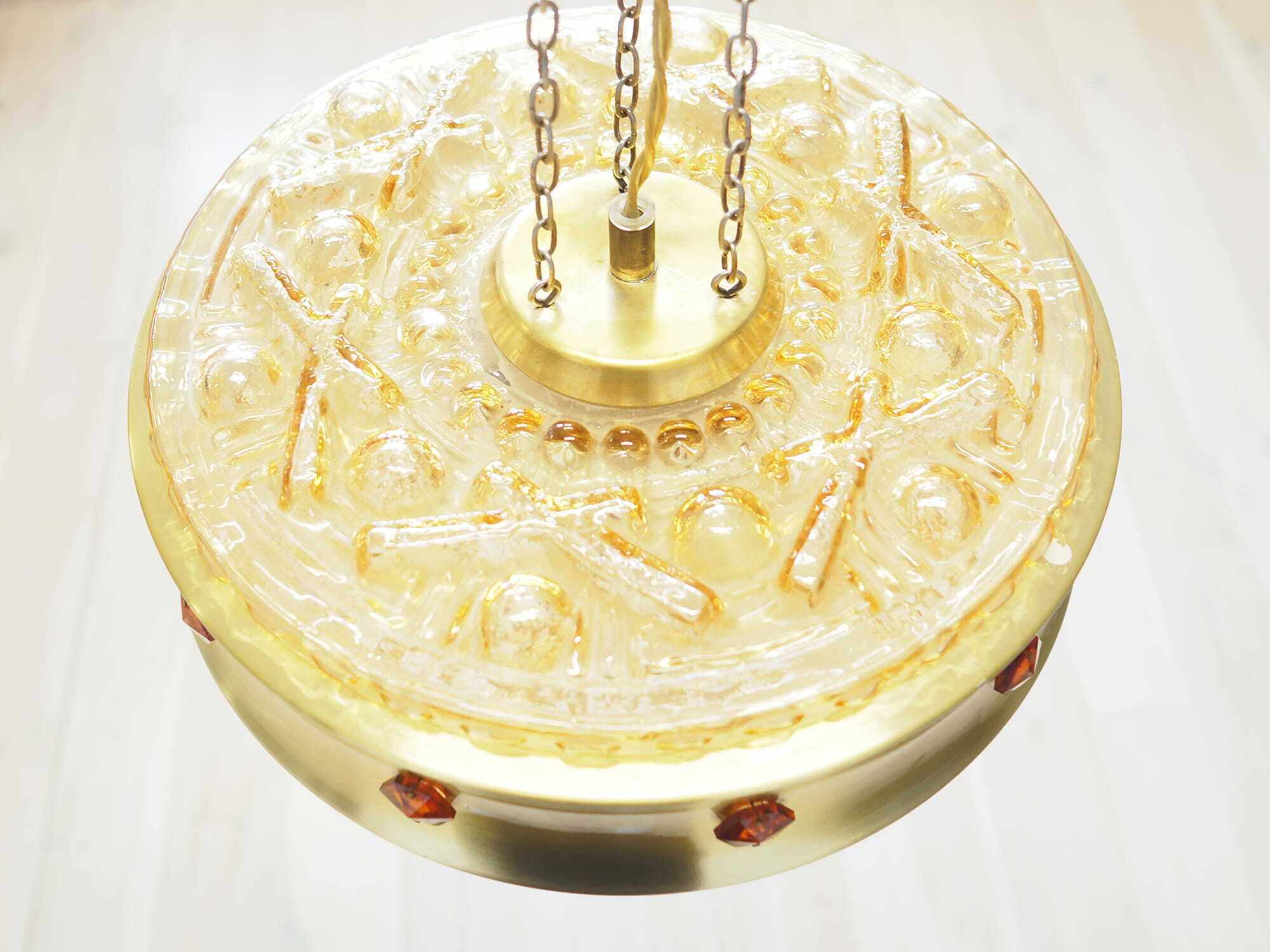 Vintage pendant lamp glass metal gold 1980s 3