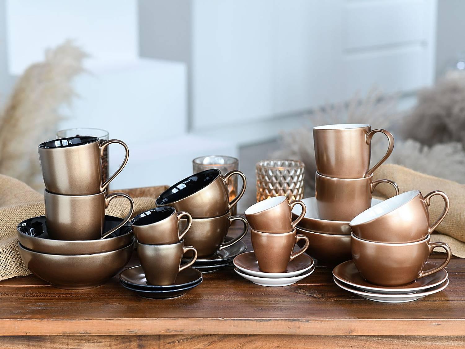 4x Golden Days Espressotassen-Set Steinzeug Schwarz Gold 2