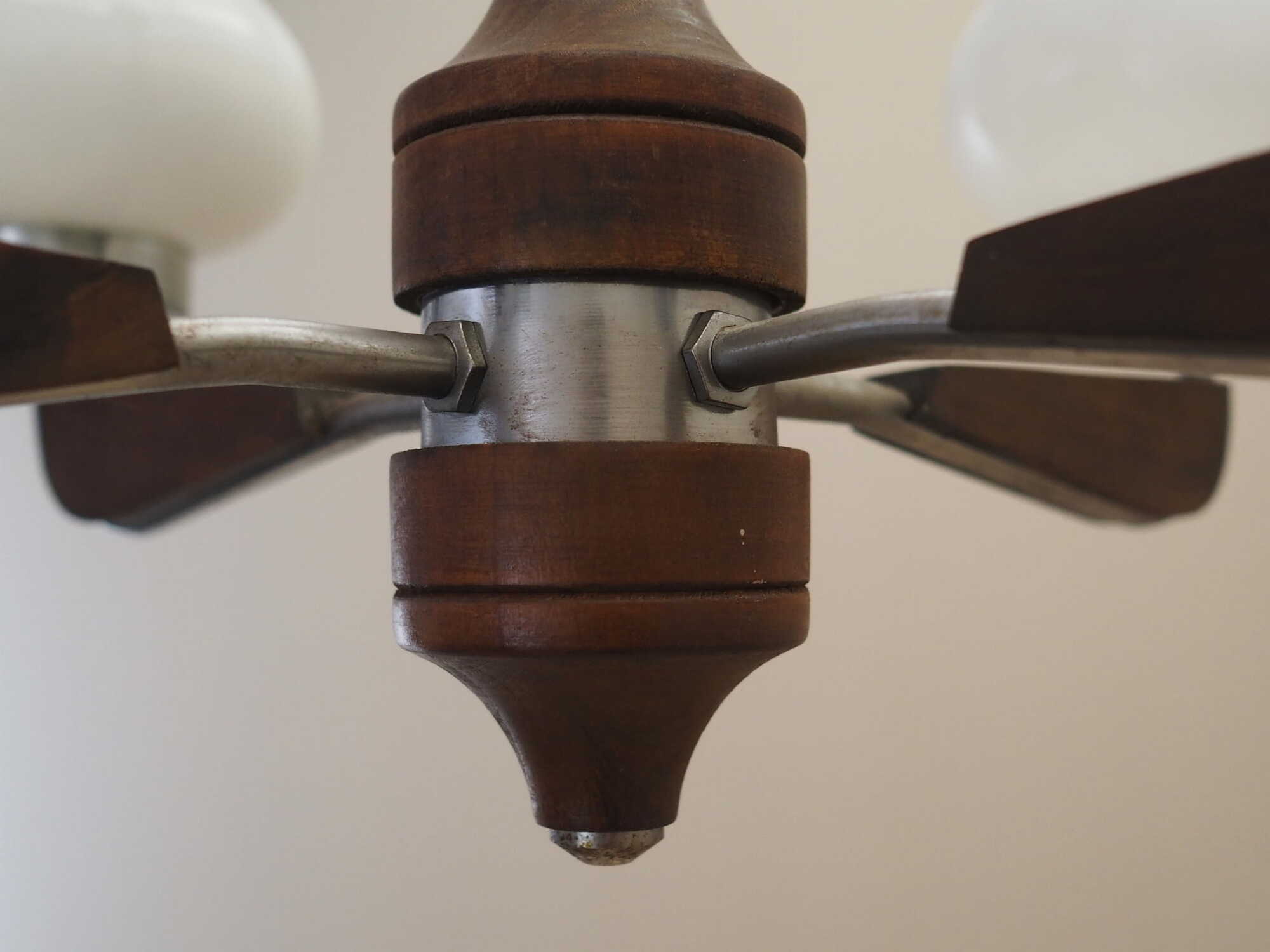 Vintage chandelier wood glass brown 1970s 7
