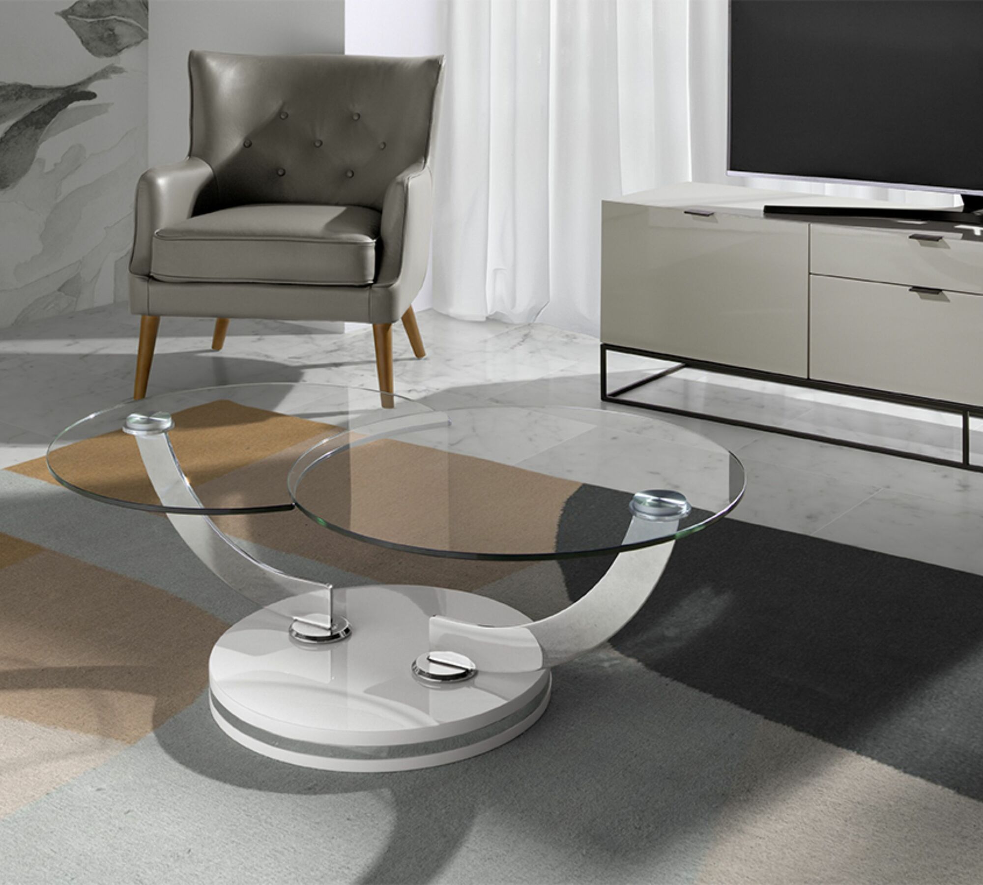 Couchtisch Glas Edlestahl Weiß 2