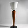 2x Vintage Art Deco Tischlampe Milchglas Holz 1980er Jahre 4