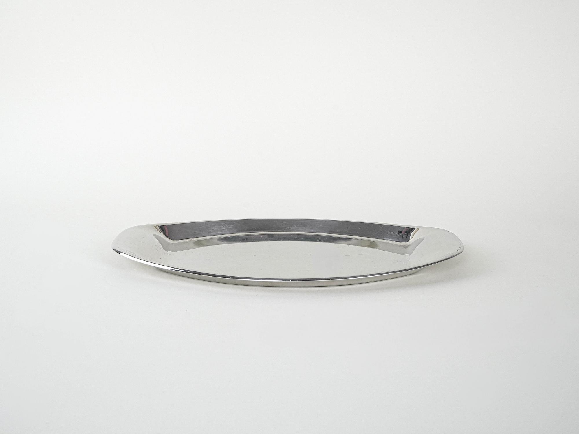 Metalltablett Oval Silber 1980er Jahre 2
