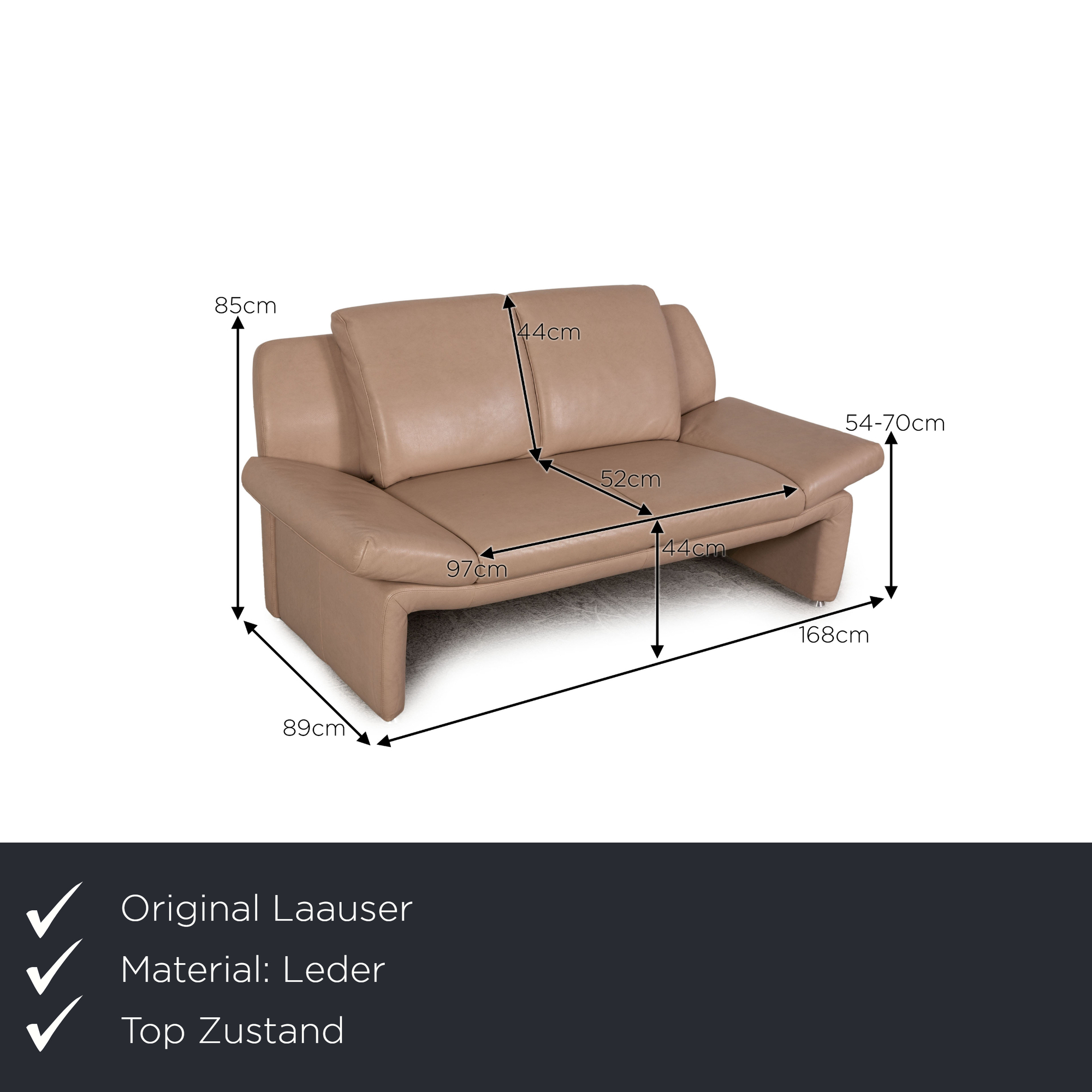 Sofa 2-Sitzer mit Funktion Leder Beige 1