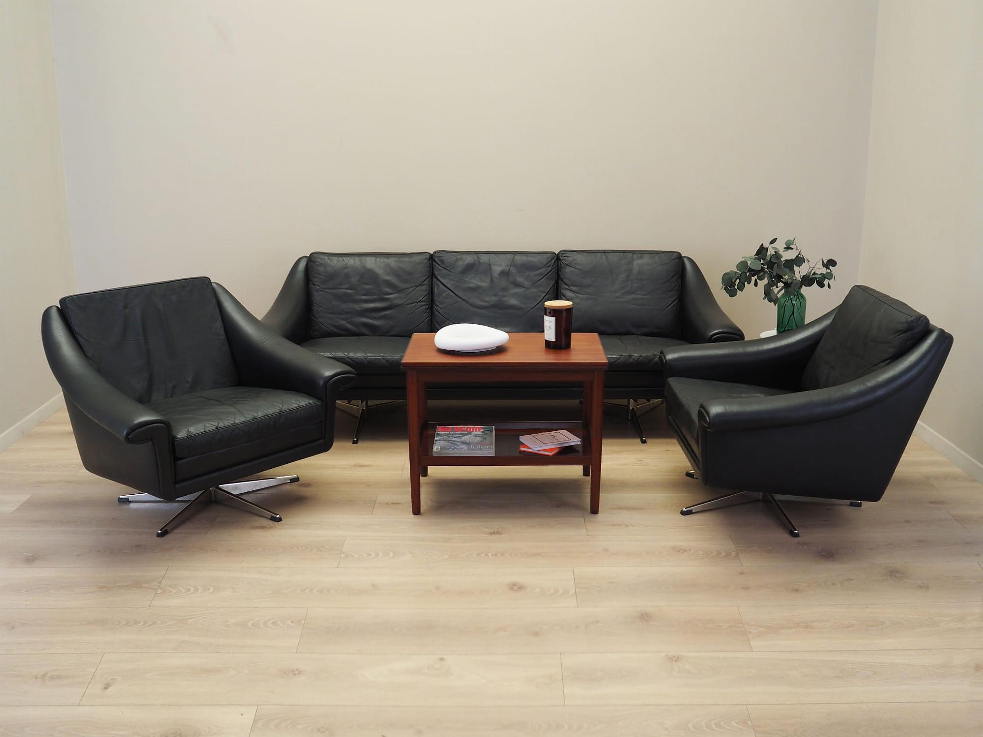 3-Sitzer Sofa Leder Schwarz 1960er Jahre 1