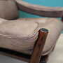 Vintage armchair leather wood brown 1960s 8