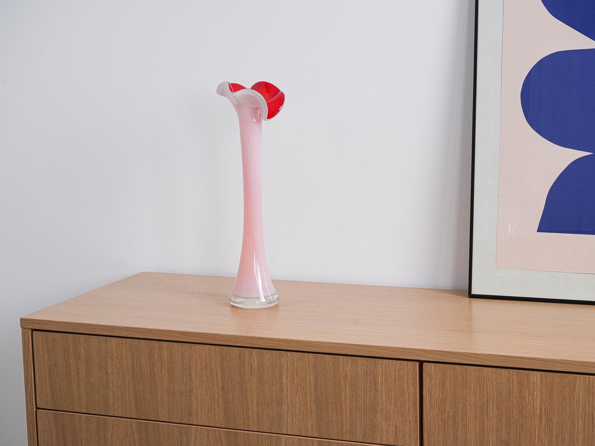 Vase Muranoglas Rosa 1970er Jahre 1