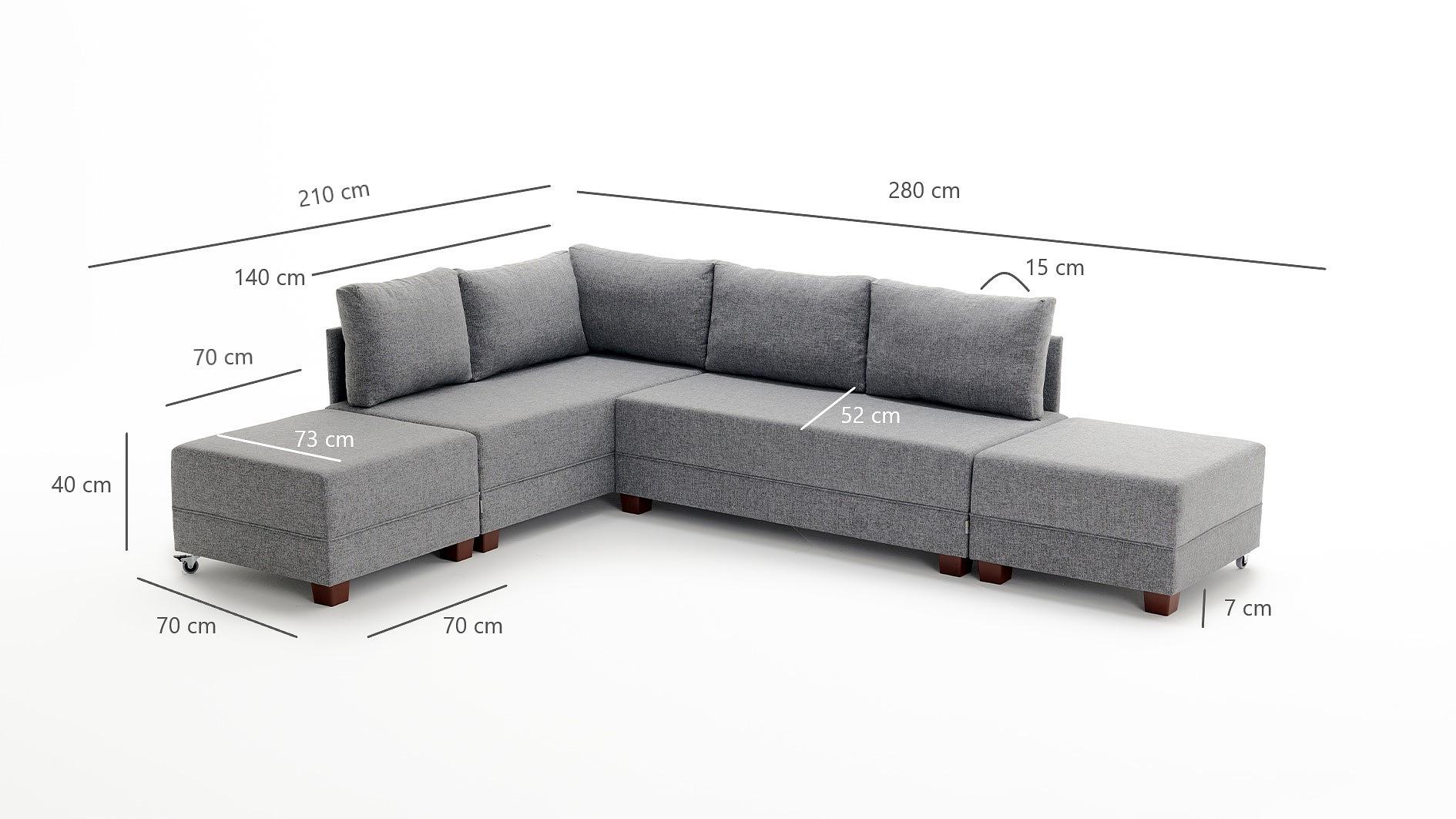 Fly Ecksofa Links mit 2 Hockern Rot 8