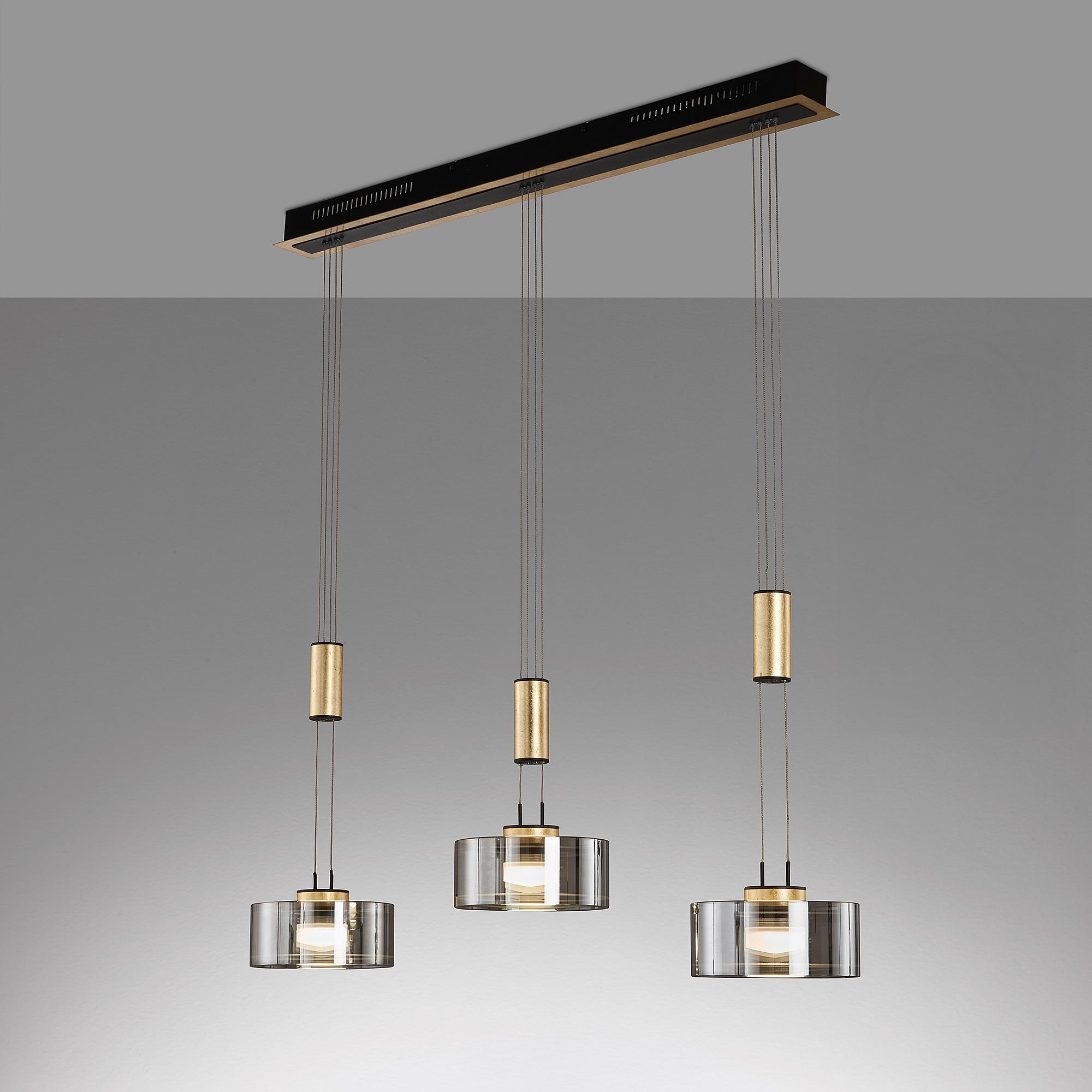 LED-Pendelleuchte Lavin Eisen Rauchglas Schwarz Gold 0
