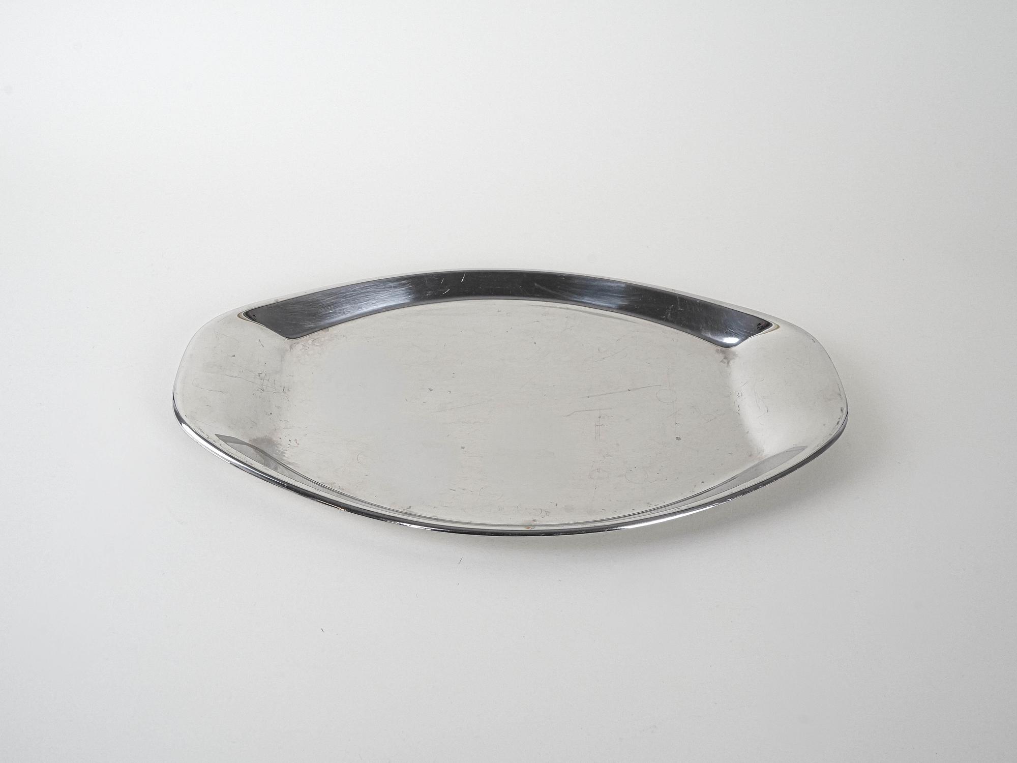 Metal tray Oval Silver 1980s 4