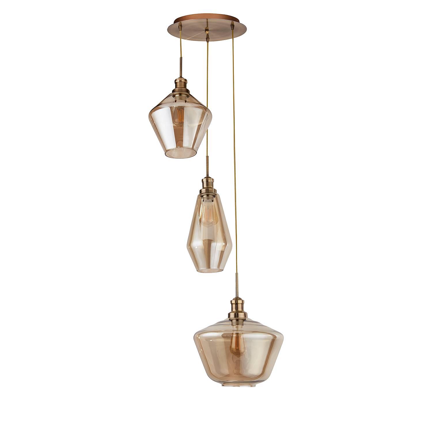 3-Light Pendant Lamp Mia Glass Steel Beige 1