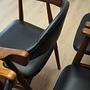 6x Chair Teak Wood Leather Black 1970s 11
