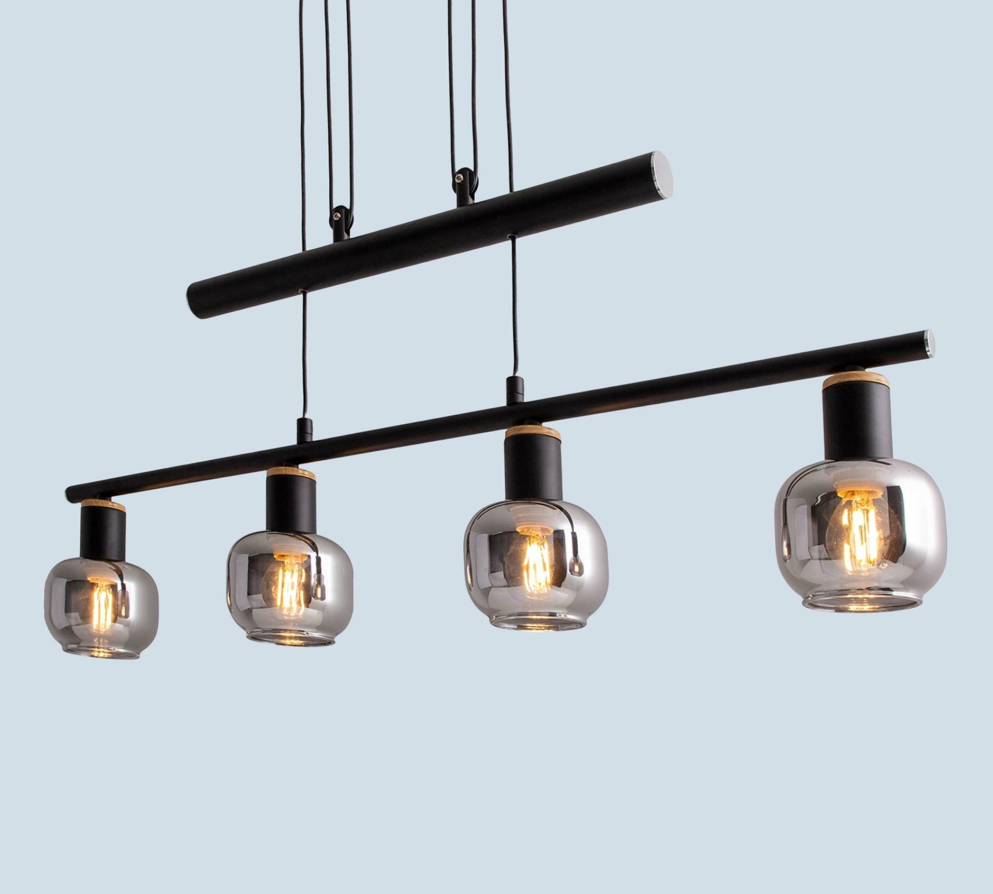 Pendant lamp 4-flame clear glass iron black 0