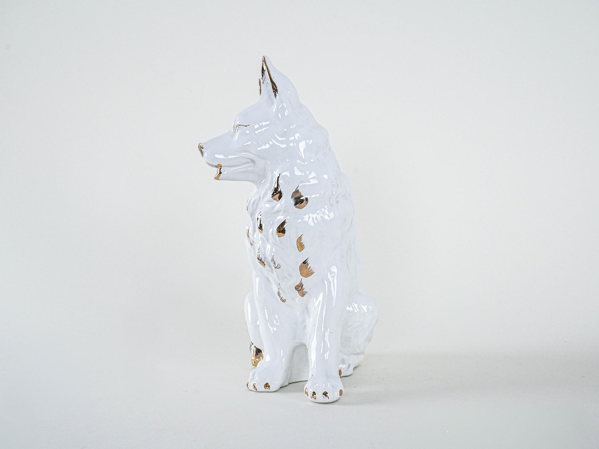 Hundefigur Porzellan Weiß 1960er Jahre 8