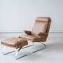 Vintage Reinhold Adolf Sessel & Hocker Leder Stahl Braun 3
