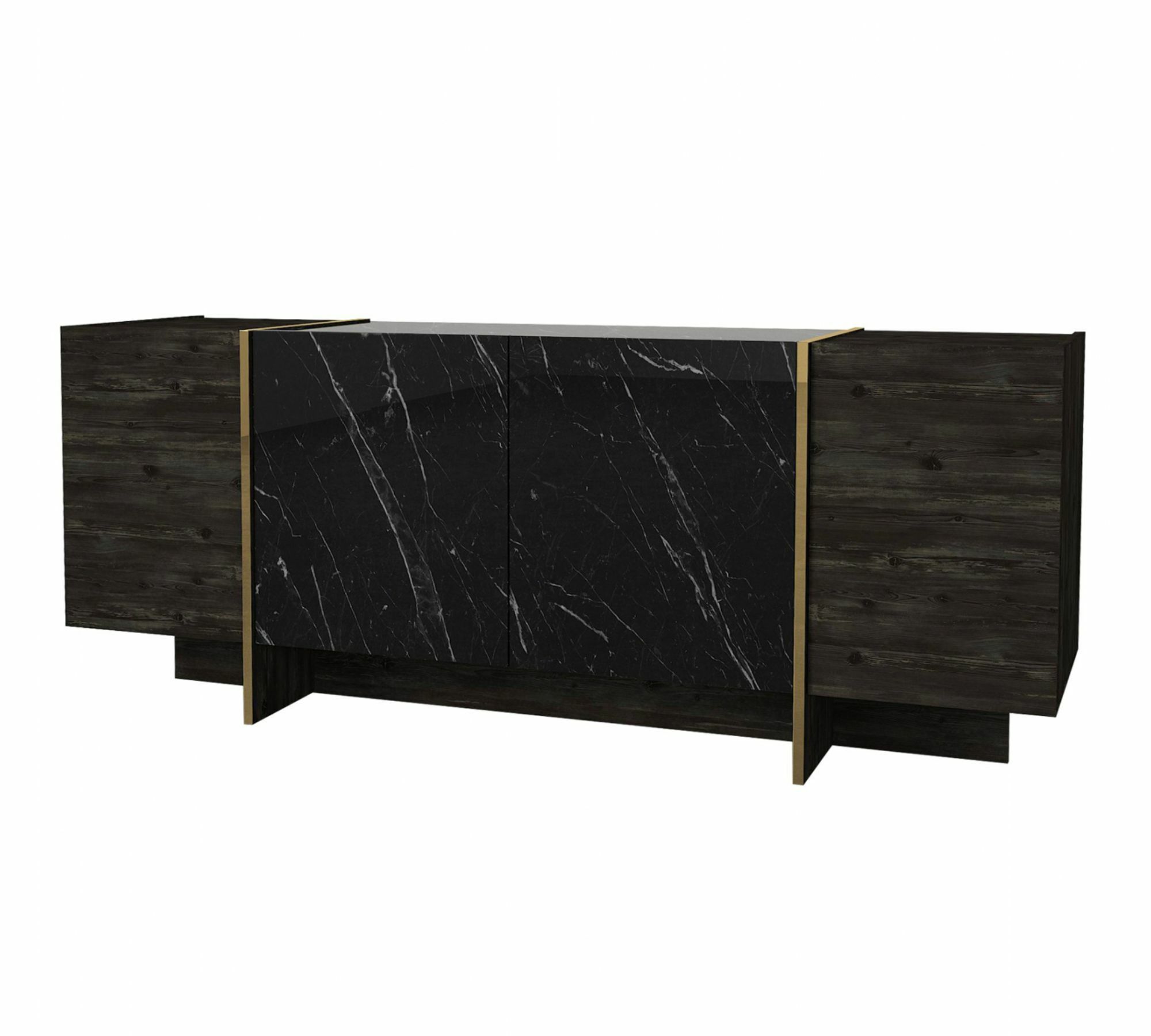 Sideboard Holz Schwarz Marmoroptik 3