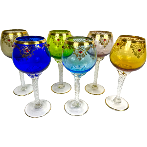 6x Vintage Gläser Glas Mehrfarbig  0