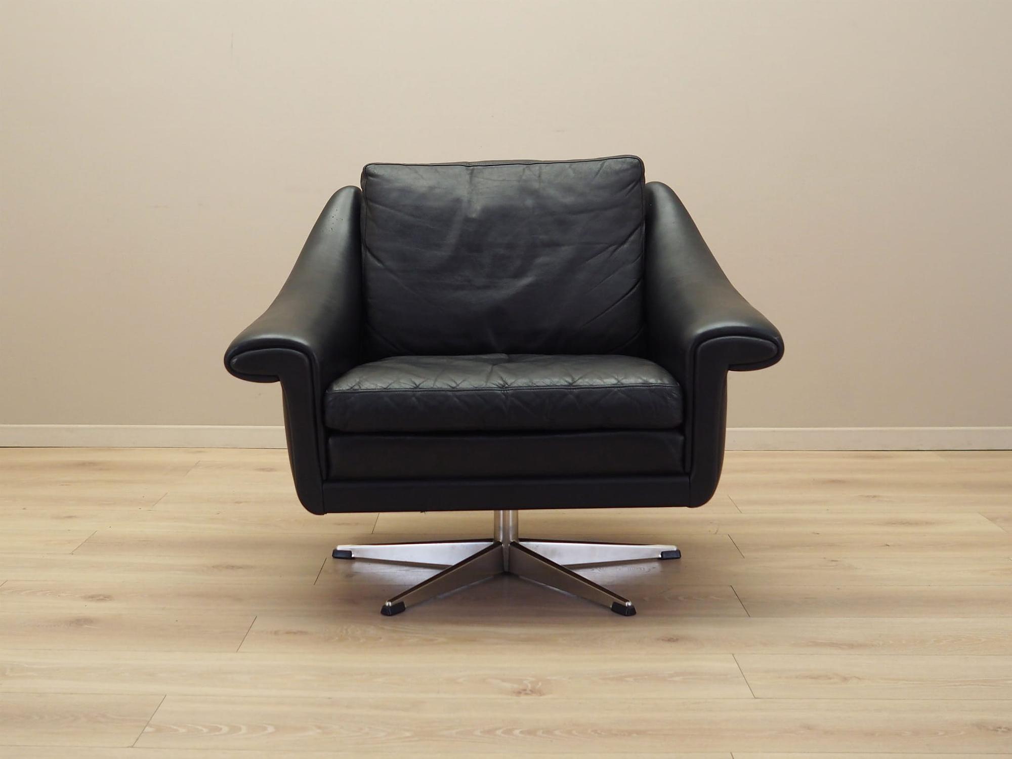 Drehsessel Leder Schwarz 1960er Jahre 2