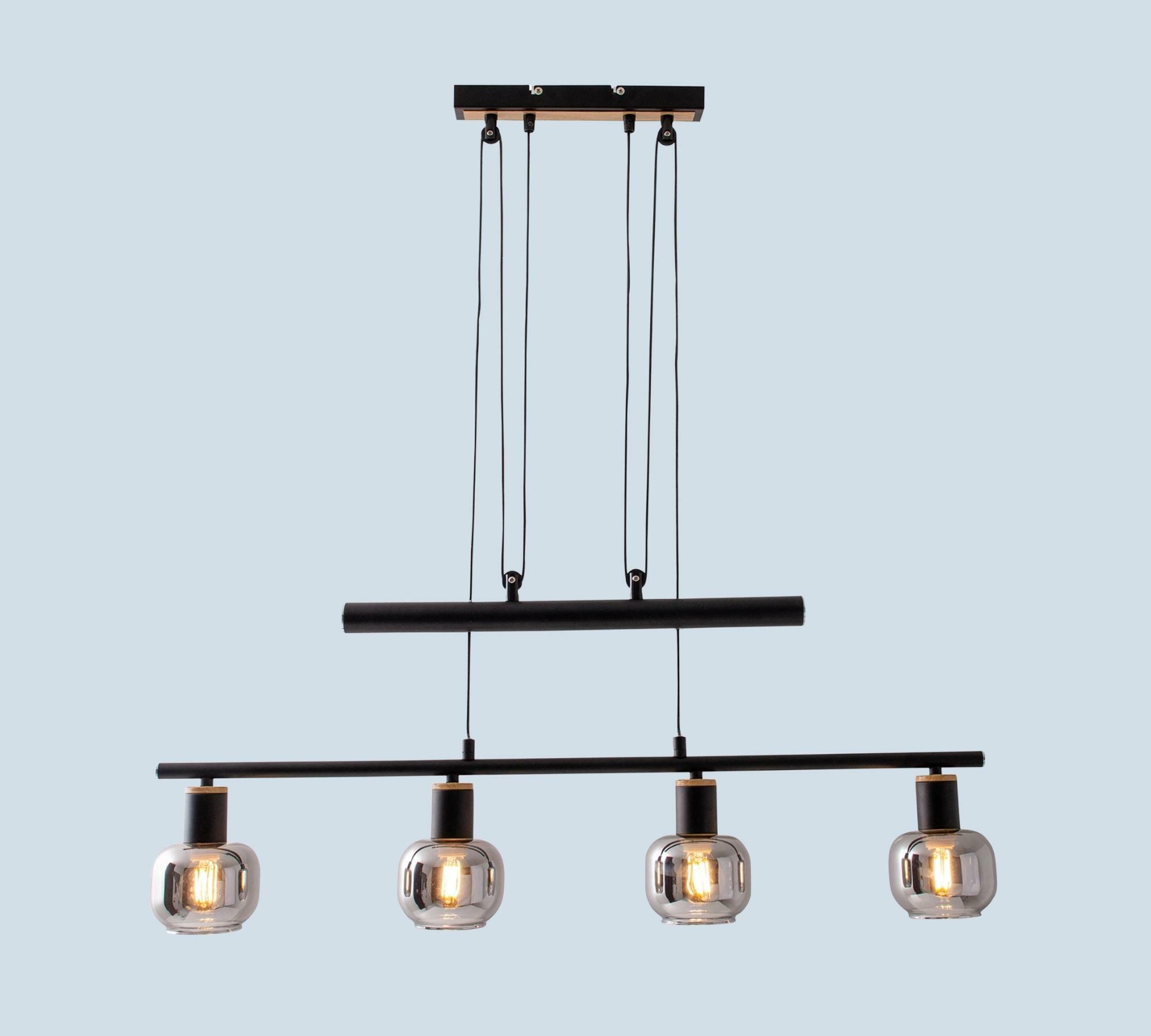 Pendant lamp 4-flame clear glass iron black 4