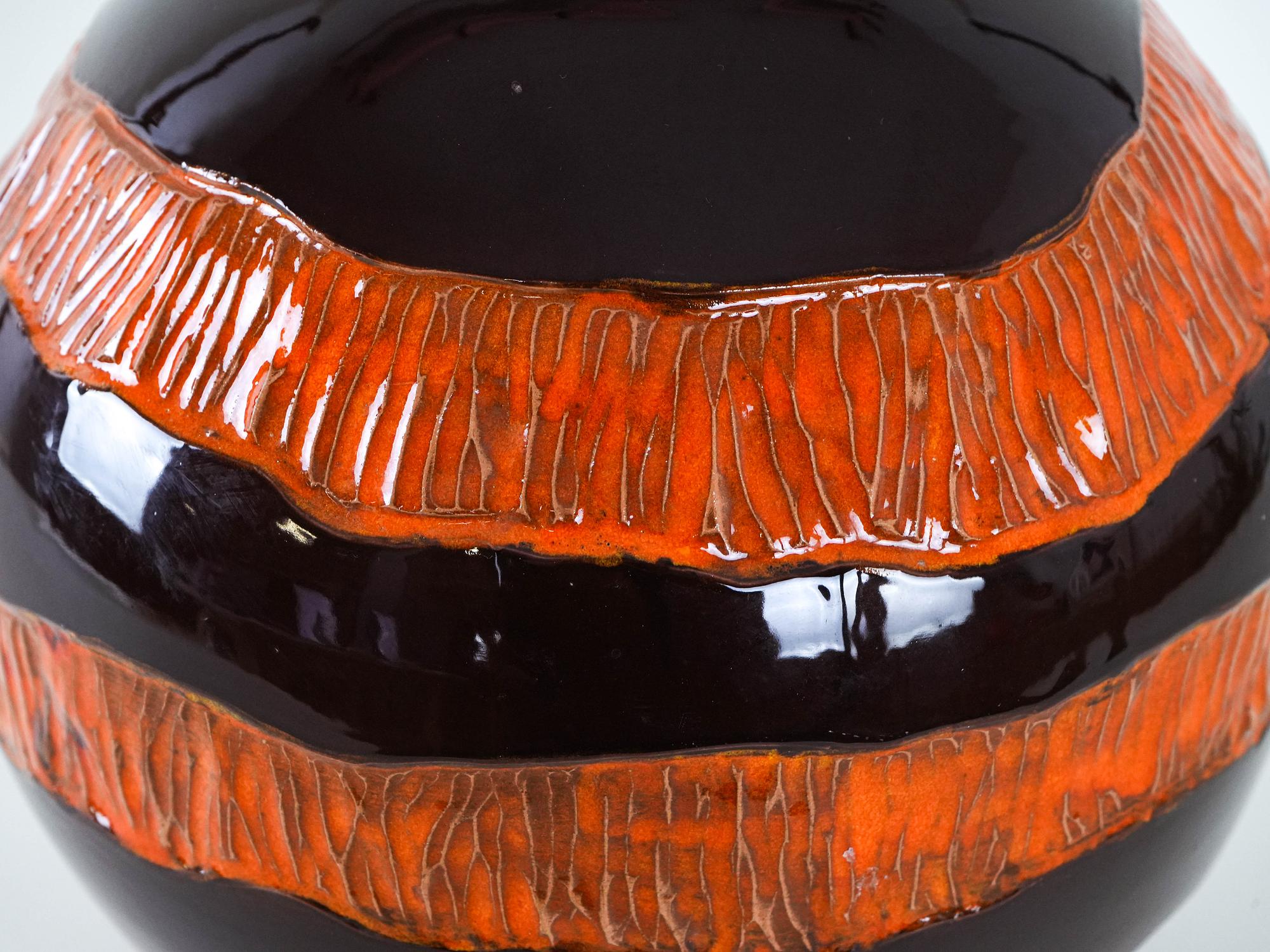 Keramikvase Schwarz Rot 1960er Jahre 5