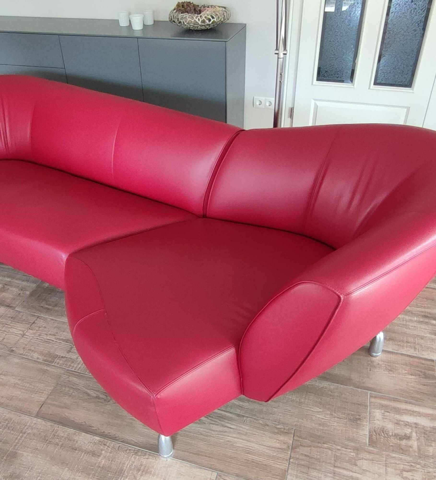 Sofa Pupilla mit Longchair aus pigmentiertem Leder Rot 3