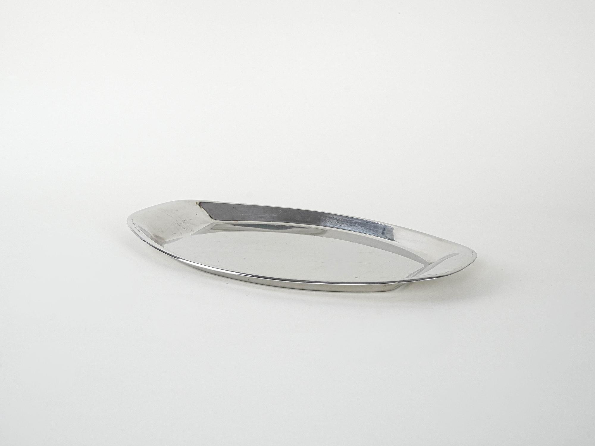 Metal tray Oval Silver 1980s 3