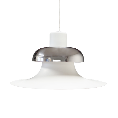 Vintage pendant lamp metal white 1970s 0