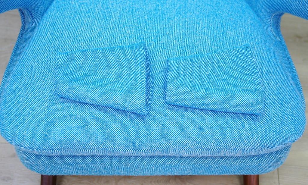 Vintage Sessel Teakholz Textil Blau 1960er Jahre 12