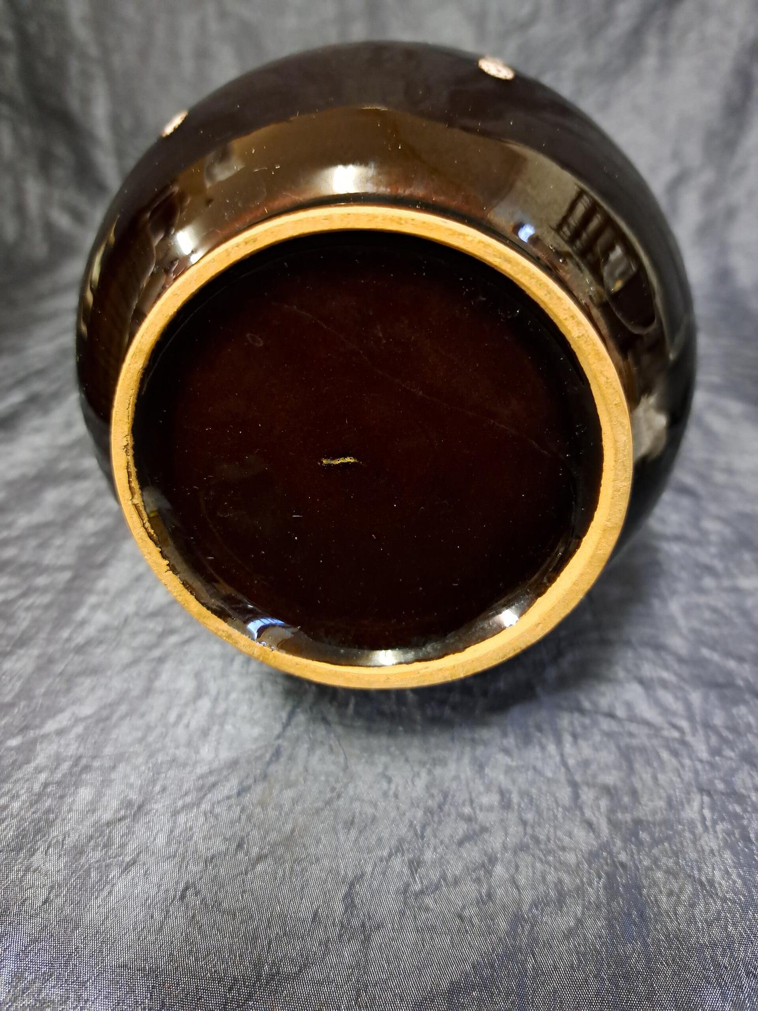 Vintage Keramik Vase Braun Weiß 2