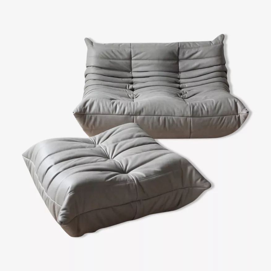 Togo Lounge Set 2 pz. Pelle Madras Grigio cenere 0