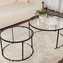 2x Set di tavolini Aurum Nero Trasparente Ø80cm Ø60cm 3