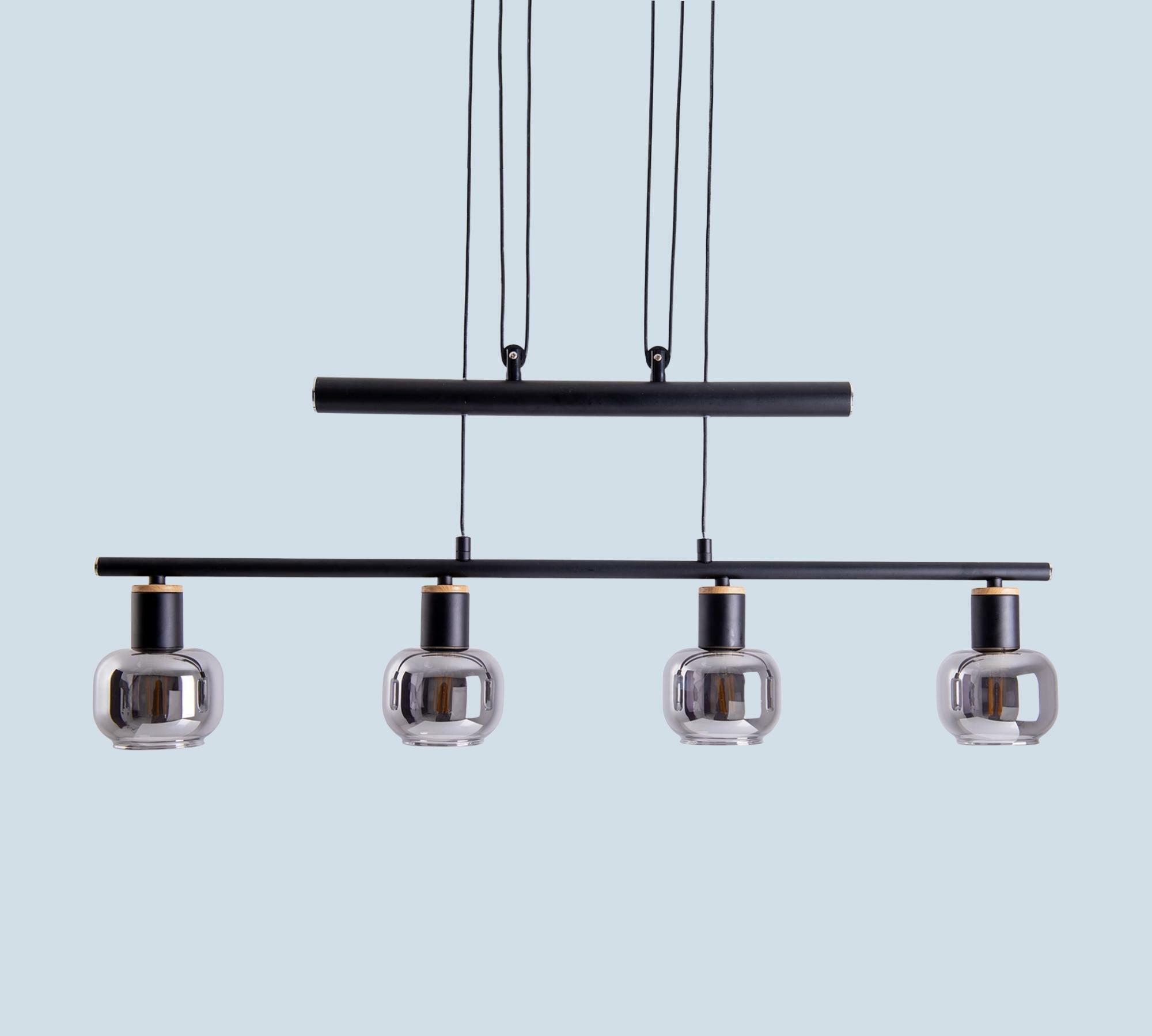 Pendant lamp 4-flame clear glass iron black 1