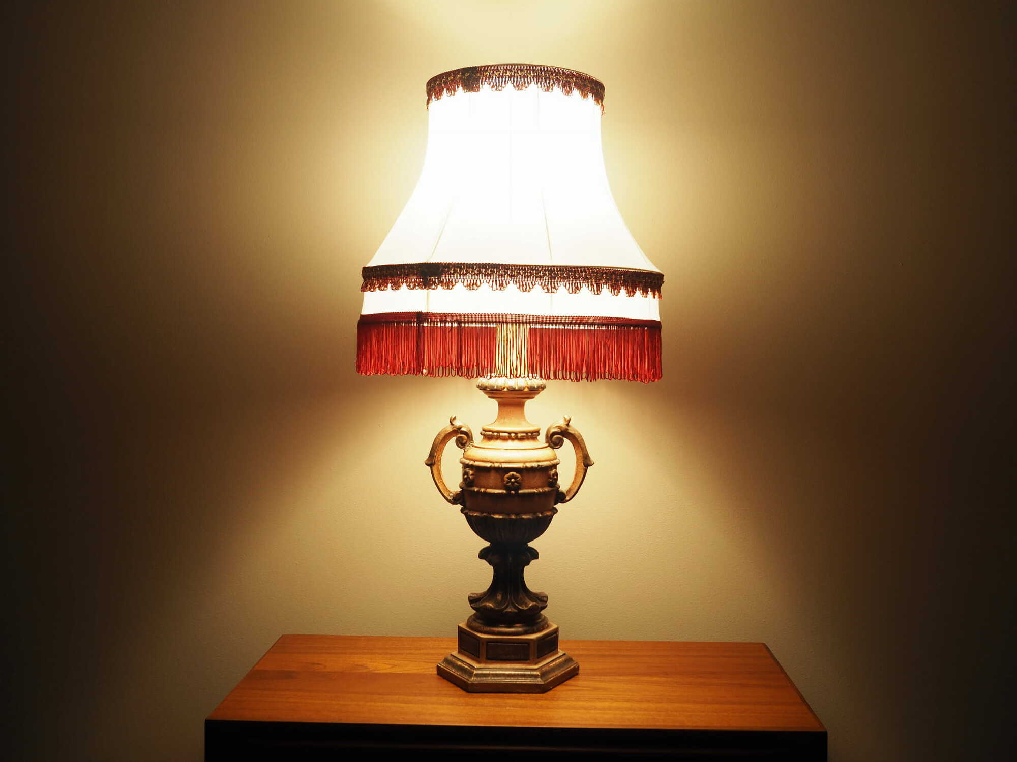 Vintage Table Lamp Ceramic Textile Multicolor 1970s 5
