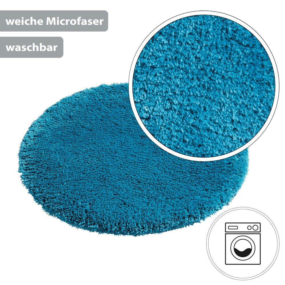 Flauschige Hochflor Badematte Rund Petrol 3