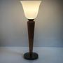 2x Vintage Art Deco Tischlampe Milchglas Holz 1980er Jahre 6