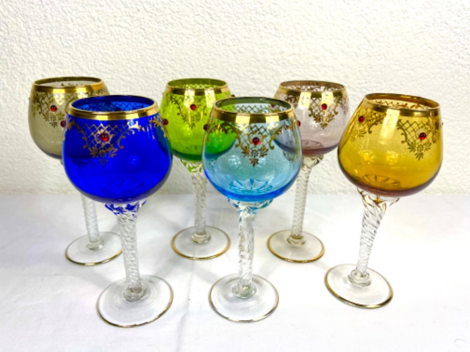 6x Vintage Gläser Glas Mehrfarbig  1