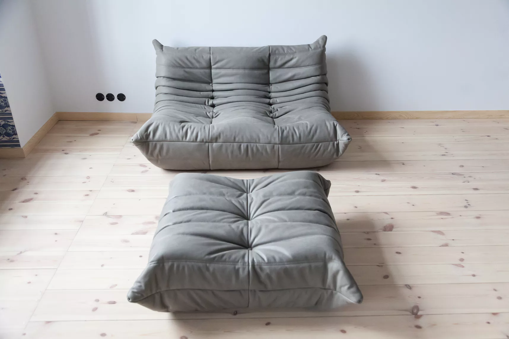 Togo Lounge Set 2 pz. Pelle Madras Grigio cenere 1