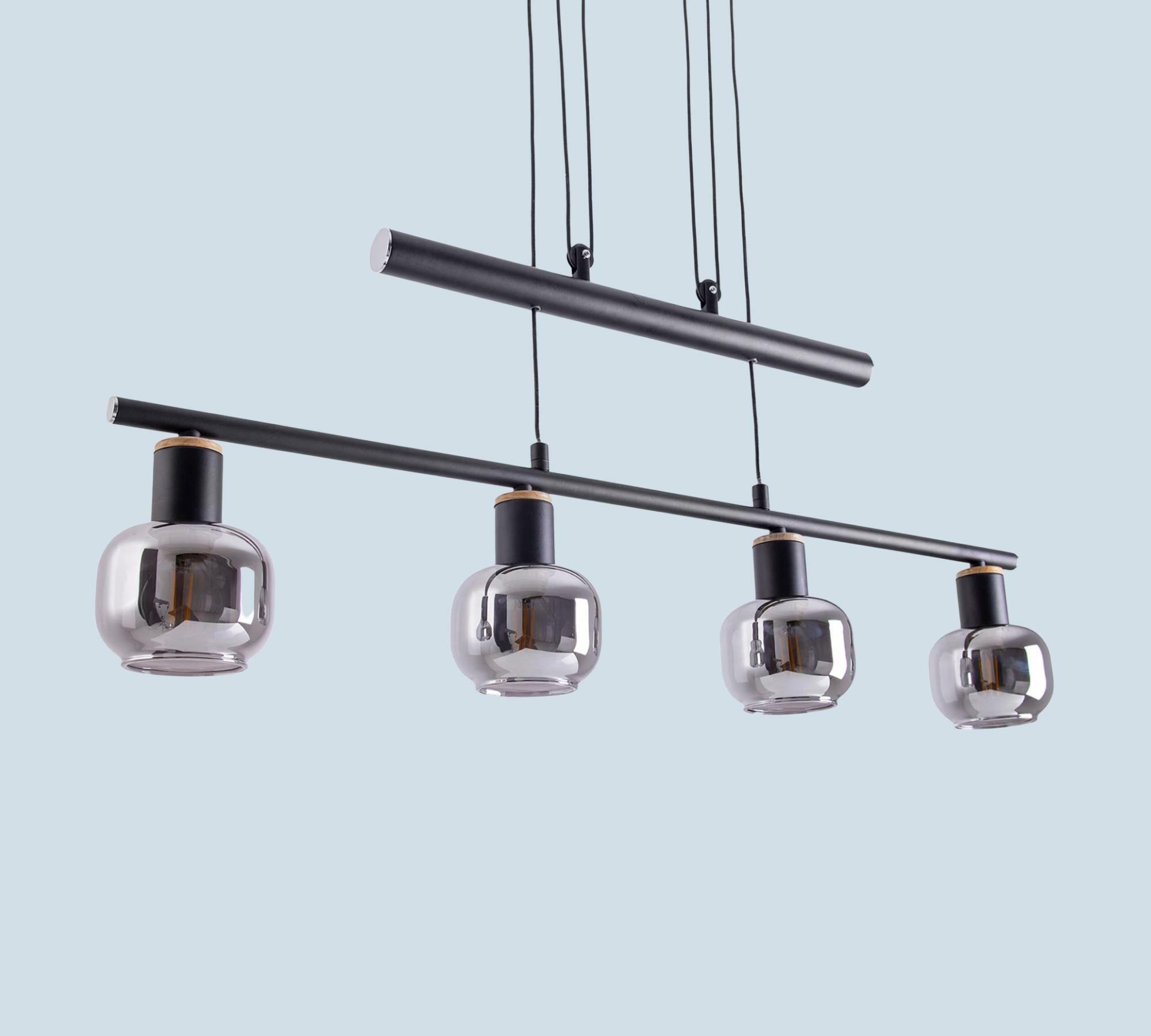 Pendant lamp 4-flame clear glass iron black 2