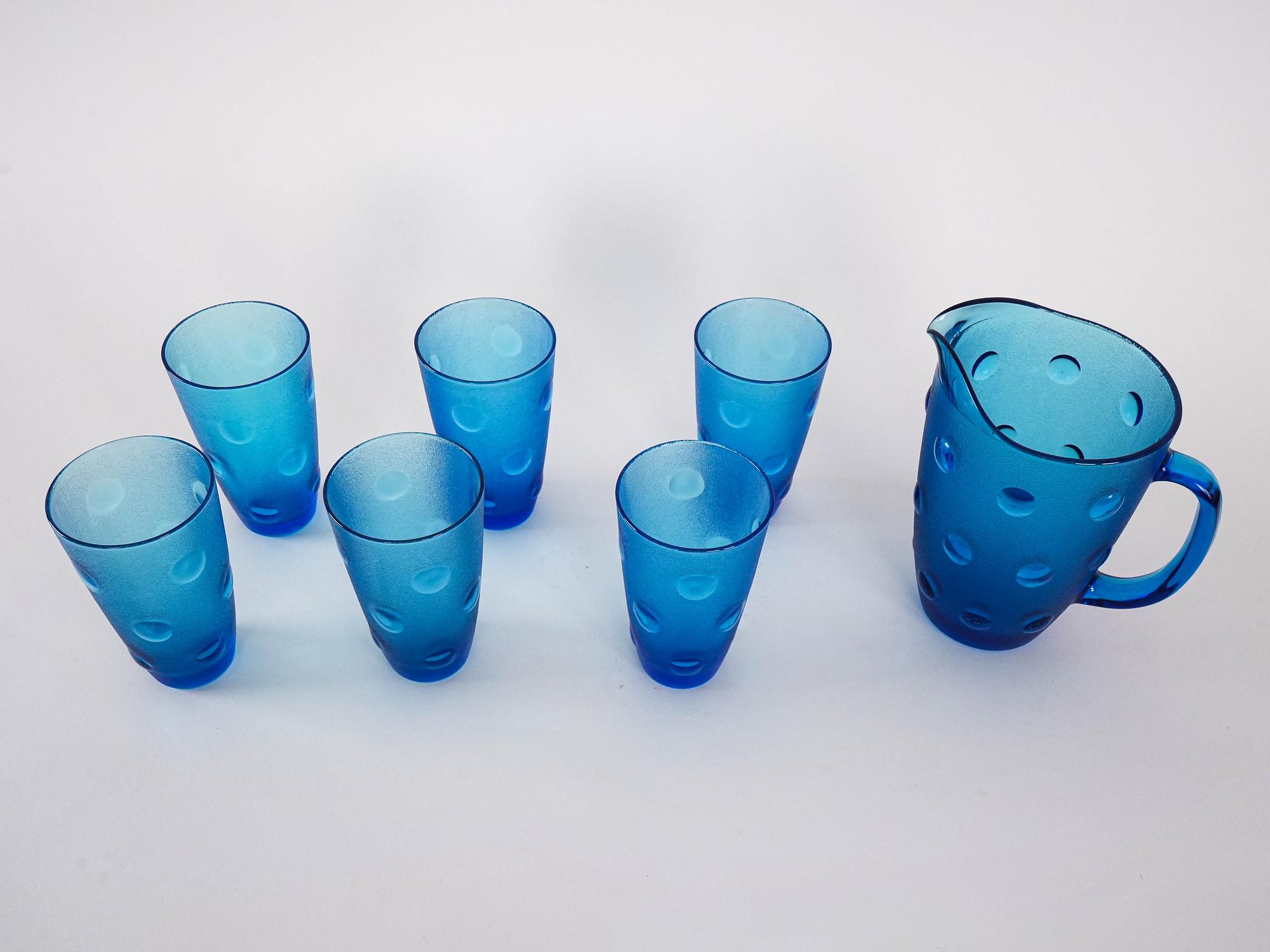 Gläser und Krug-Set Blau 1970er Jahre 5